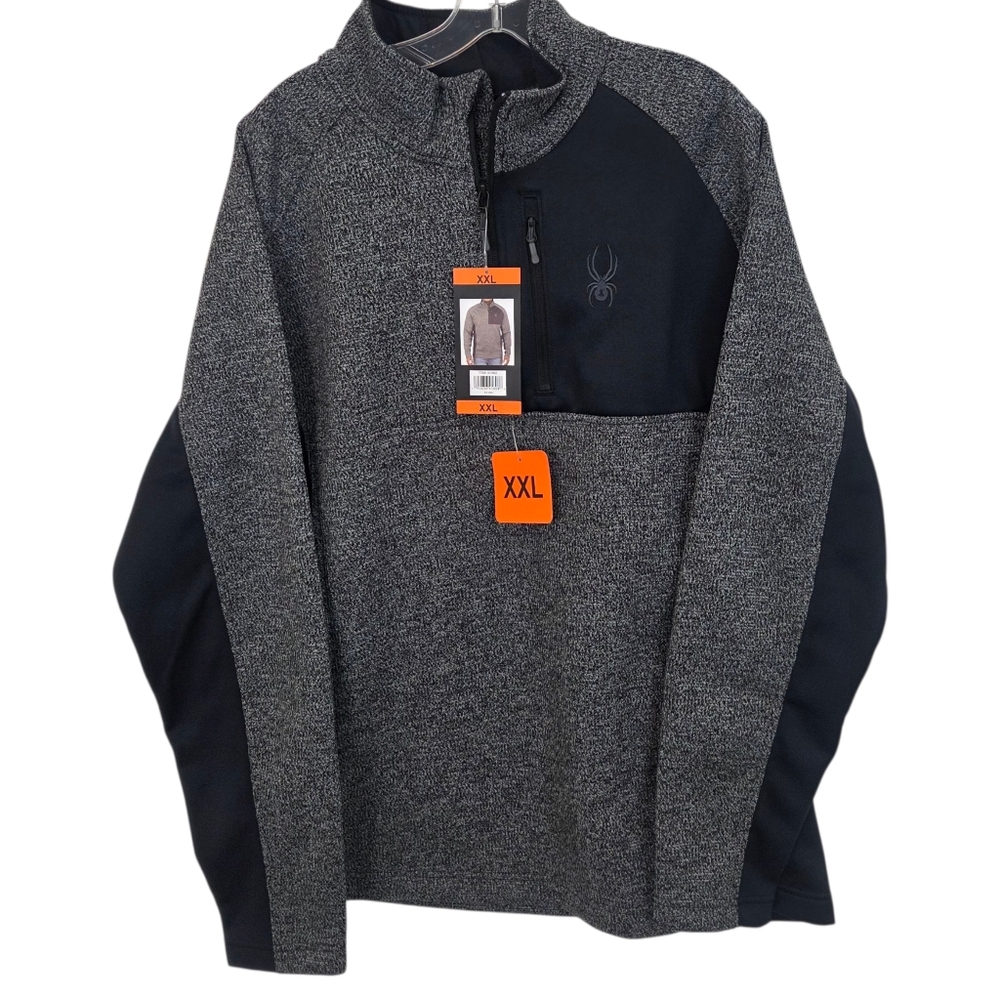 Spyder 1/4 Zip Sweatshirt Pullover NEW Black Gray Mens XXL Softshell Jacket